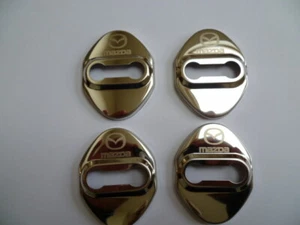 MAZDA CX-3 \ CX-5 DOOR LOCK BUCKLE COVER CAP TRIM STAINLESS STEEL - 4 PIECES - Picture 1 of 6