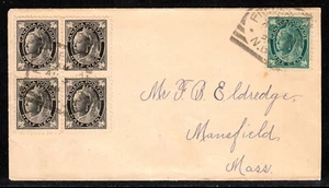 CANADA — SCOTT 66(X4), 67 — 1898 FREDERICTON TO MANSFIELD, MA COVER - Picture 1 of 2