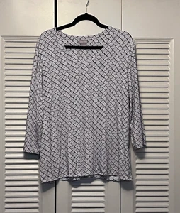 Chicos Womens 3/4 Sleeve Top Stretch Navy Blue & White Blouse Size 3 (XL) - Picture 1 of 4