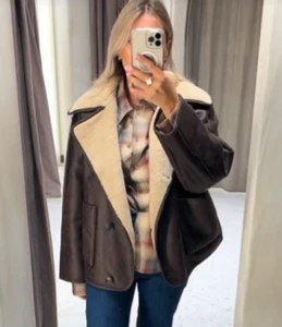 ZARA BNWT 2024. BROWN CHOCOLATE ECRU DOUBLE FACED JACKET SHEARLING. 3548/246 - Picture 1 of 12