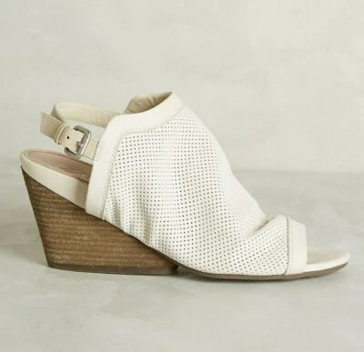 ANTHROPOLOGIE SHOES NAYA LUXOR WEDGES LT TAUPE PERFORATED SLINGBACK SANDAL 8 NEW - Image 1 of 4