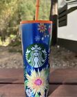 Starbucks Netherlands Blue Floral Stainless Steel Tumbler Cold Cup Overseas New