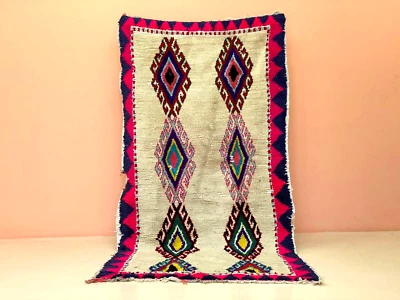 Lindo tapete de corredor marroquino vintage medalhão tapete interno pano feito à mão 4x8 pés - Imagem 1 de 4