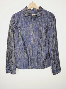 Chicos Womens Jacket Dark Blue Ivory Swirl Print Texture Button Up Size 0 Small - Picture 1 of 7