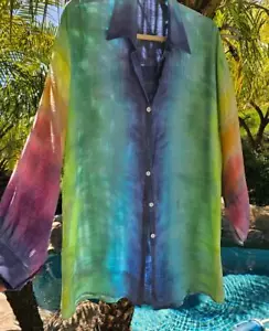 Maya Antonia Hand Tie-Dye Rainbow Bamboo-Cotton/Flowy/Boho Shirt/Dress/Beach - Picture 1 of 15