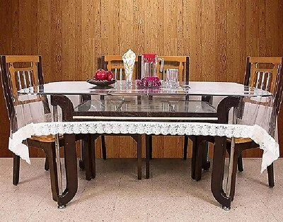 Dining Table Cover, 60" X 90", 6 Seater Table Cover Trim Lace  AU - Image 1 of 3