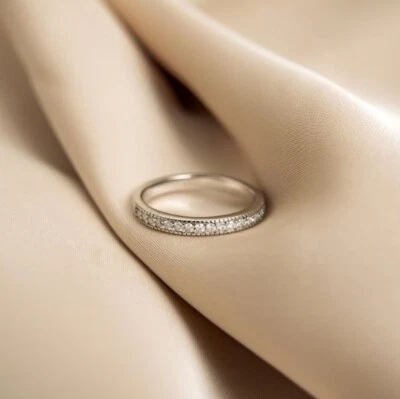 1.00 TCW Round Cut Half Eternity Moissanite Women's Wedding Band 14k White Gold - Image 1 of 4