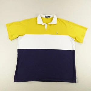 Vintage Ralph Lauren Polo Shirt Mens 2XL XXL Yellow White Blue Rugby Pony Y2K ^ - Picture 1 of 11