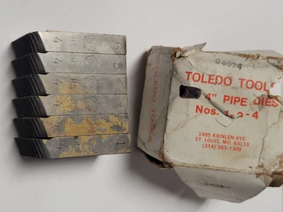 Toledo 4" Pipe Dies Nos. 1-2-4 (Set of 6) 04024 New Old Stock - Image 1 of 4