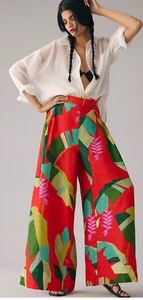 Pantalones de pierna ancha de lino FARM RIO en rojo Heliconia - Imagen 1 de 3