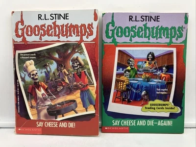 Goosebumps #4 & #44 Say Cheese And Die-Again! R.L. Stine W/Bookmark & Cards Foto 1 de 4