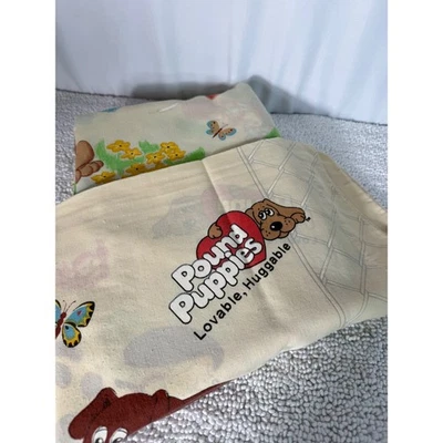 Lençol plano e fronha vintage Pound Puppies tamanho completo Tonka Corp 1985 - Imagem 1 de 4
