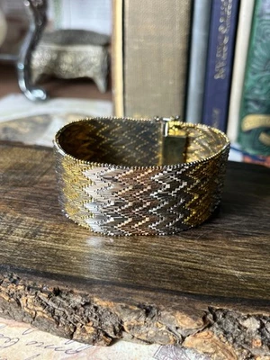 Sterling Silver & Tri Color Gold Vermeil Bracelet Signed Milor V970 - Imagem 1 de 4