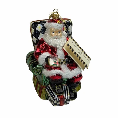NEW - Mackenzie-Child’s Wish List Santa Glass Ornament With Courtly Check + Box - Image 1 of 4