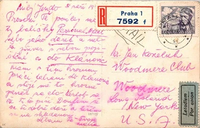 Goldpath: postal de Checoslovaquia 1948 a Estados Unidos registrada CV879_P25 Foto 1 de 2