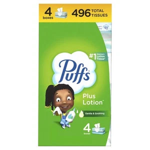 Plus Lotion Facial Tissues, 4 Family Boxes, 124 tissues per box - Bild 1 von 7