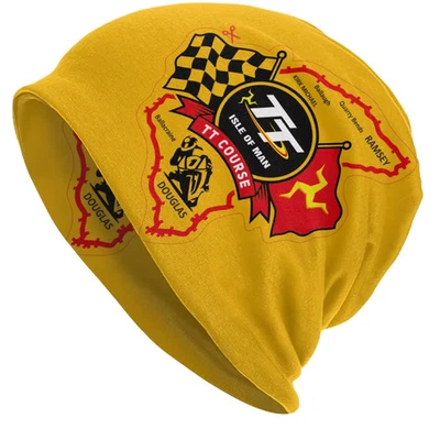 Isle of Man Gold Slouchy Beanie w/Image of Isle/Course. Reversible. 10.6"x11" - Image 1 of 4