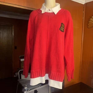 LAUREN RALPH LAUREN Women Red Bullion Patch Layered Cotton Sweater Size 3XL - Picture 1 of 16