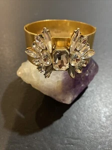 J Crew Clamper Bangle Clear Starburst Rhinestone Gold Tone Bracelet - Picture 1 of 8