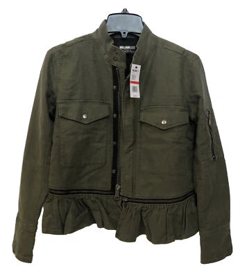 Chaqueta militar Williams Rast para mujer XS mezcla de algodón/lino con volantes recortada $159 Foto 1 de 4