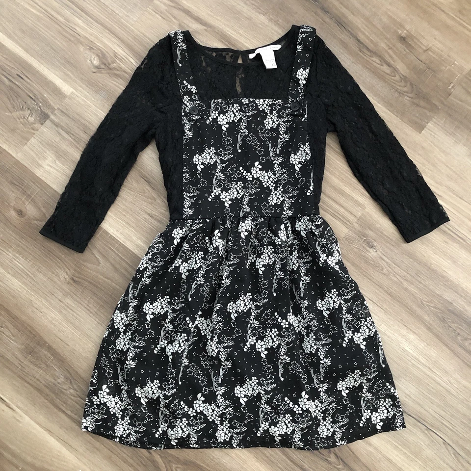 American Rag черный белый цельный кружева цветочный общий платье женщин sz XS - Изображение 1 из 4