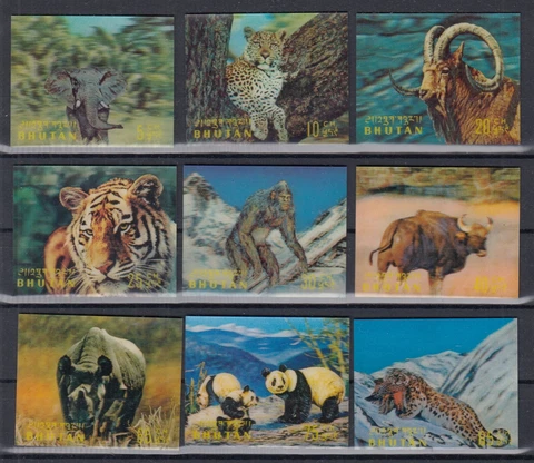 BHUTAN 1970 ☀ Fauna - animals ☀ 3D stamps 9v MNH Cover