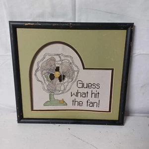 Vintage Guess What Hit The Fan Cross Stitch in Black Frame - Picture 1 of 4