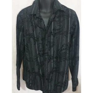 Raw State Mens Premium Button-Up Shirt Black Paisley Long Sleeve Embroidered L - Picture 1 of 12