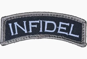 INFIDEL NAME TAG ROCKER ARC TAB MILITARY ARMY HOOK SWAT TACTICAL PATCH - Picture 1 of 3