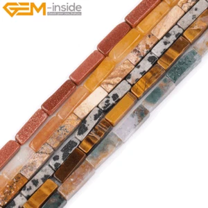 Natural Gemstone Jade Tiger Eye Cuboid Loose Beads For Jewelry Making 15” UK - Picture 1 of 56