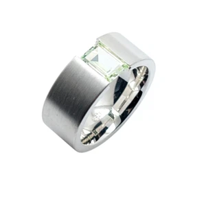 Spannring Sterling Silber 925 mattiert Gr. 59 hellgrüner Stein - Bild 1 von 4