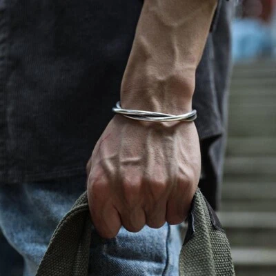 Men's Fashion Jewelry Silver Twisted Metal Adjustable Bangle Cuff Bracelet 1-269 - Image 1 of 4