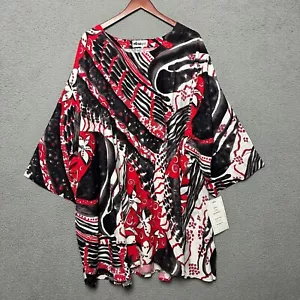 We Be Bop Tunic 5X Plus Blouse Art to Wear Hawaiian Mature Rayon Black Red NWT - Picture 1 of 9