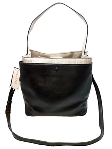 NWT Le Miel 2 in 1 Vegan Leather Tote Bag Purse Black Tan Shoulder Crossbody - Picture 1 of 7