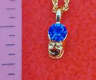 14KT GOLD EP SEPTEMBER BLUE BABY SHOE BIRTHSTONE CHARM & 16" ROPE CHAIN