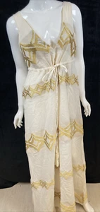 NWT Mystery Resort Wear Women's White & Gold Maxi Dress, Size M - Picture 1 of 14