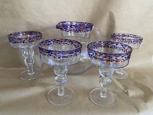 AAron Collection  Blown Confetti Glass Margarita Pitcher 4 Glasses Mexico Style - Bild 1 von 10