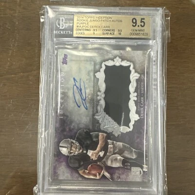 2014 Topps Inception Rookie Jumbo Patch Auto /50 Derek Carr BGS 9.5/10 Auto QB - Image 1 of 4