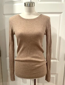 Pristine Nude beige tan 100% cashmere ribbed sweater S - Picture 1 of 4