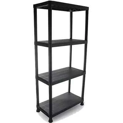 4 Tier Black Plastic Shelving Rack Storage Unit for Garage Shed Home – 2 Pack - Image 1 of 4