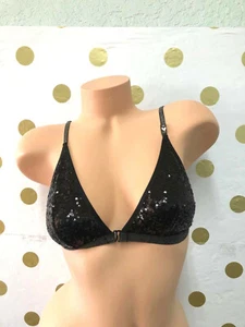 Victoria's Secrets Bling Sequin Embellished Front Close Triangle Bralette Black - Picture 1 of 2
