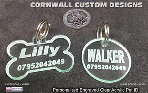 Hund Katze Haustier Ausweis Etiketten personalisiert graviert klar Acryl 2 Formen ❤ - Bild 1 von 16