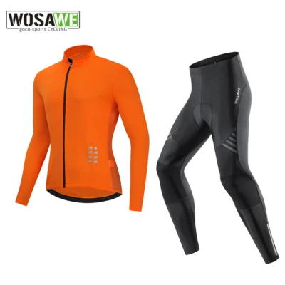 WOSAWE Mens Bike Cycling Long Sleeve Jersey Pants Suit MTB Bicycle Padded Tights - Image 1 of 4
