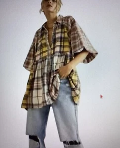 Free People Moon Bay gemischt kariertes Top neu mit Etikett $ 148 Einzelhandel elfenbeinfarbene Kombination  - Bild 1 von 5