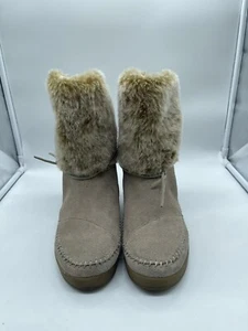 Toms Women's Sz US 8.5 Nepal Rawhide Suede Faux Fur Oxford  Tan Moccasin Boots - Picture 1 of 7