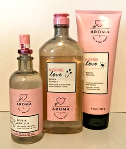 INSPIRE LOVE ROSE VANILLA MIST + CREAM + BODY WASH + GIFT WRAP BATH BODY WORKS 3 - Picture 1 of 2