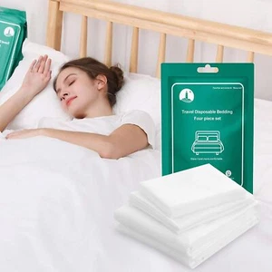 4 PCS Disposable Bed Sheets Travel Sheets for Hotel, Disposable Sheets for Bed - Picture 1 of 9