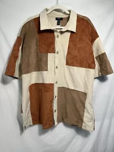 forever 21 mens faux suede Colorblock shirt - Picture 1 of 2