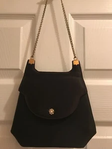 Black Ladies Evening Bag, Chain Strap, Snap Shut, Jeweled Snap Accent - Picture 1 of 7