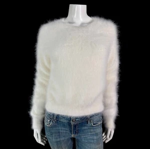 70% Angora Fuzzy Vintage LINE White Long-Sleeve Pullover Sweater 34 in bust - Picture 1 of 10
